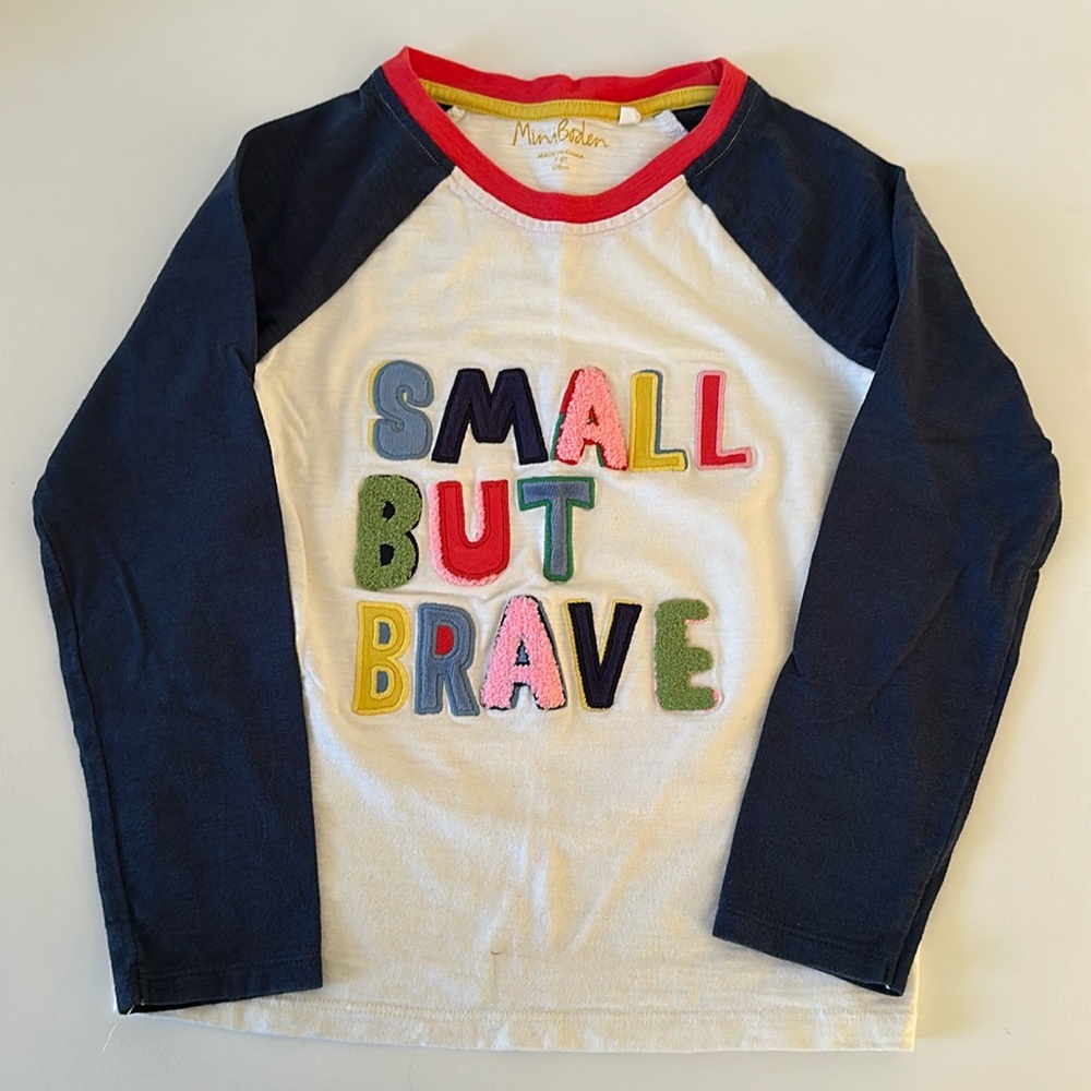 EUC Girls Mini Boden Sz 7-8 Graphic Long Sleeve Baseball Tee